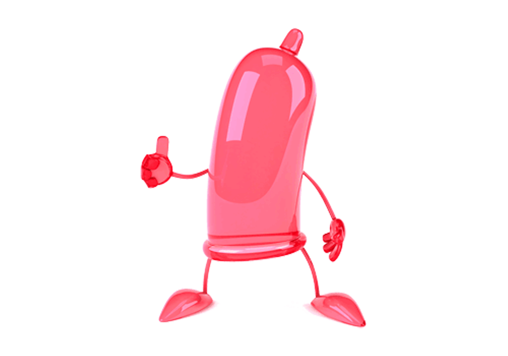 A condom gives the thumbs up to different condom sizes