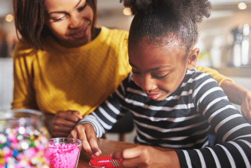 Mom and daughter doing crafts