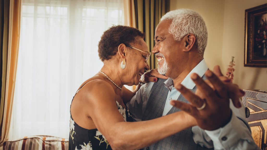 An older couple dancing