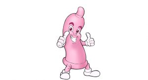 A cartoon condom giving a thumbs up sign
