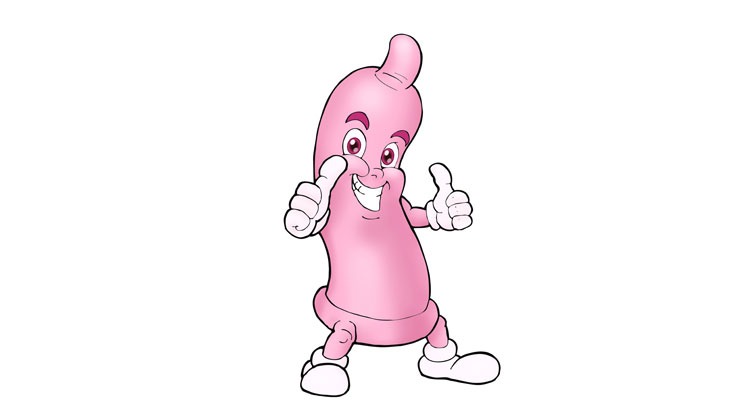A cartoon condom giving a thumbs up sign