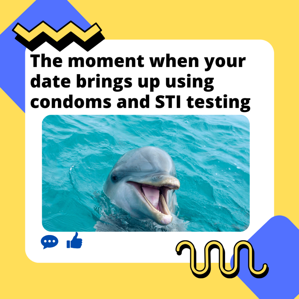 Condom social media post with a dolphin