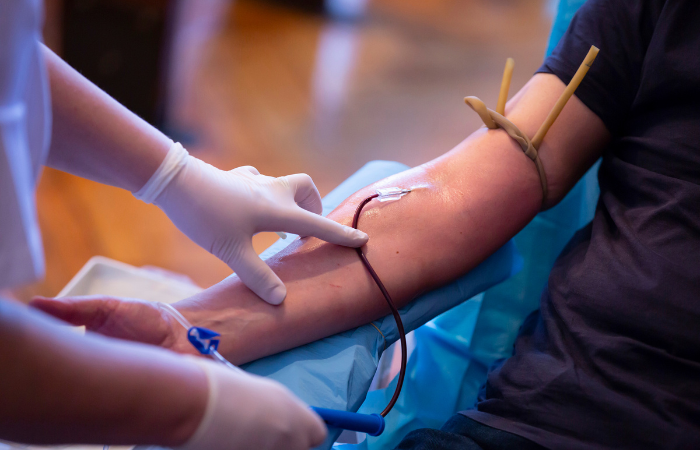 A person donating blood