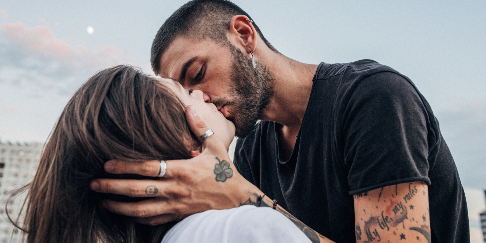 A couple kissing