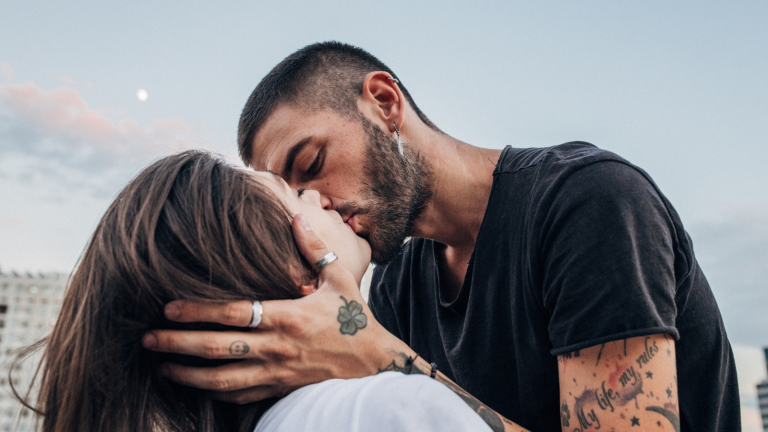 A couple kissing
