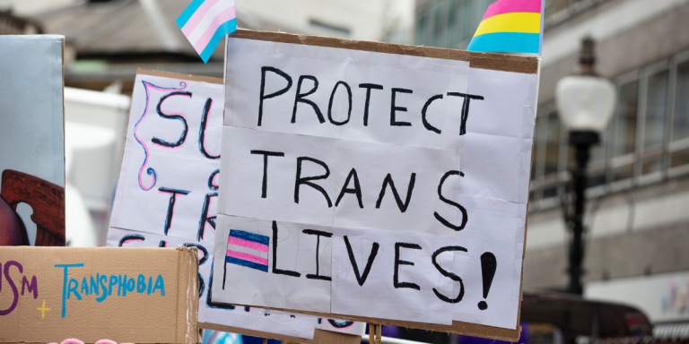 A sign that says Protect Trans Lives