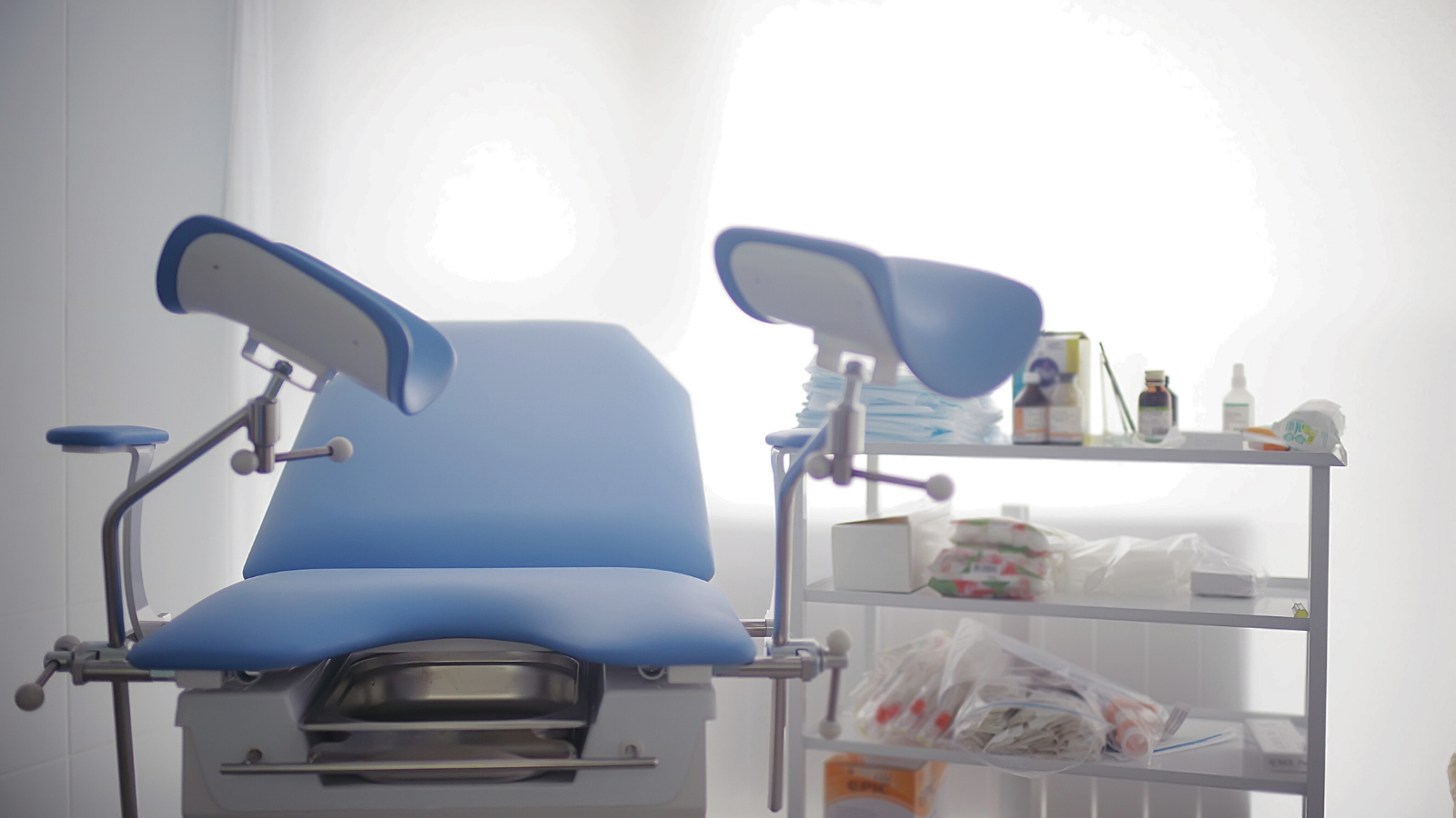 A exam table for a gynecological exam