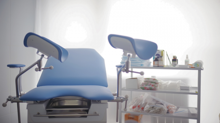A exam table for a gynecological exam