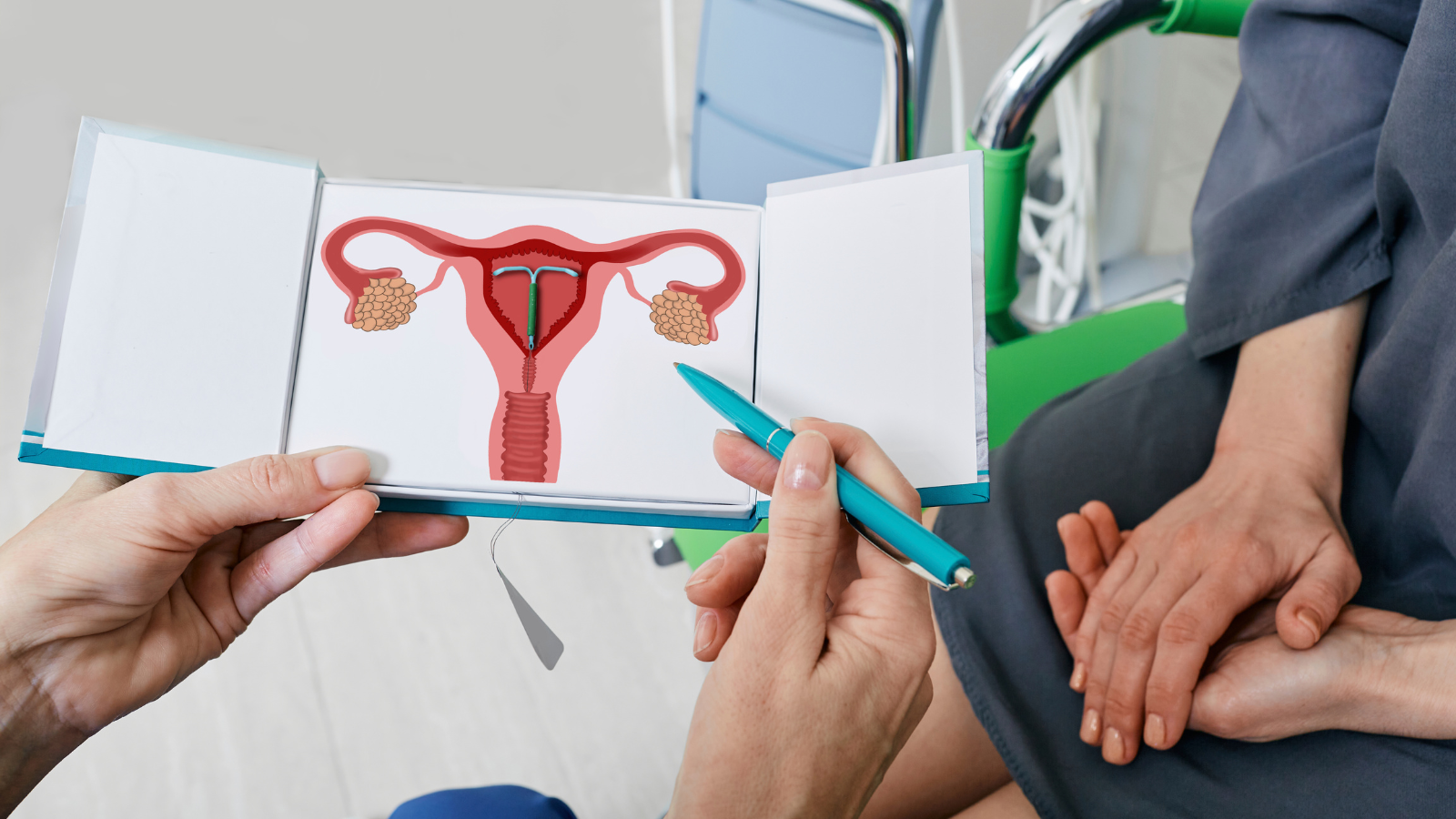 A health care provider explains IUD insertion to a patient