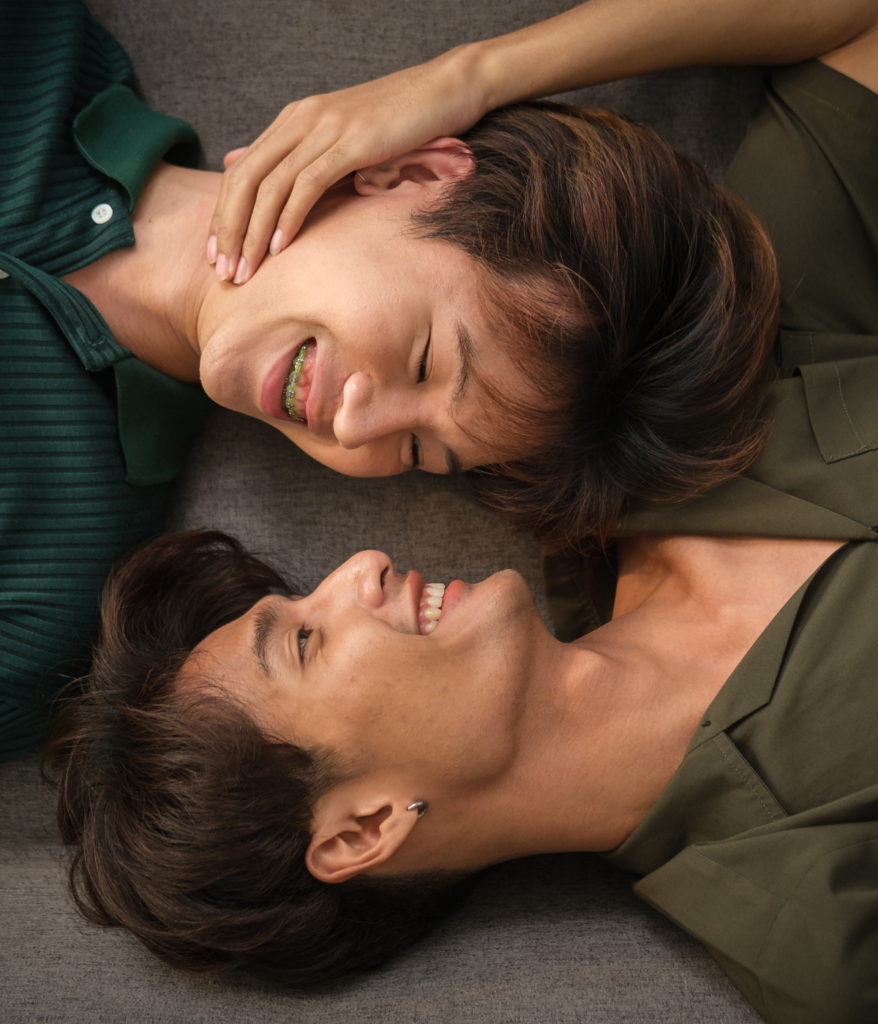 A young couple talks face to face